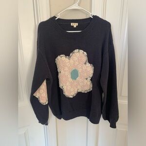 Navy Blue crew neck Pol embellished sweater Large